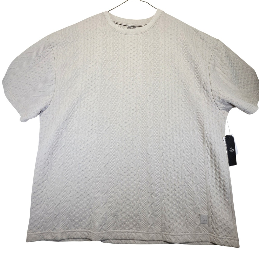 Saints Studio Mens 2X Stone Cable Textured Short Sleeve Knit Top
